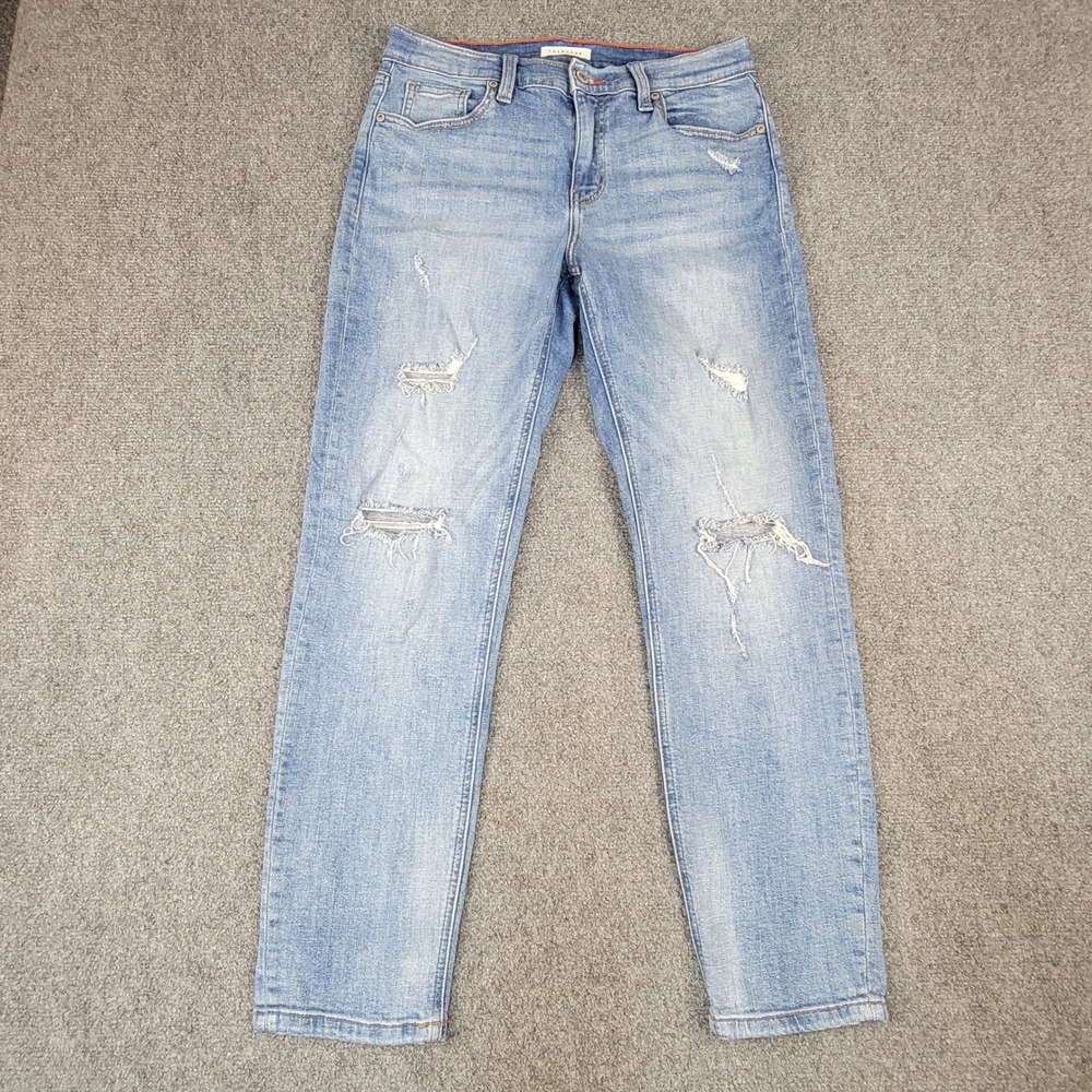 The Mogan Frankie Low Rise Girlfriend Jeans Distressed Blue Light Wash Size 5
